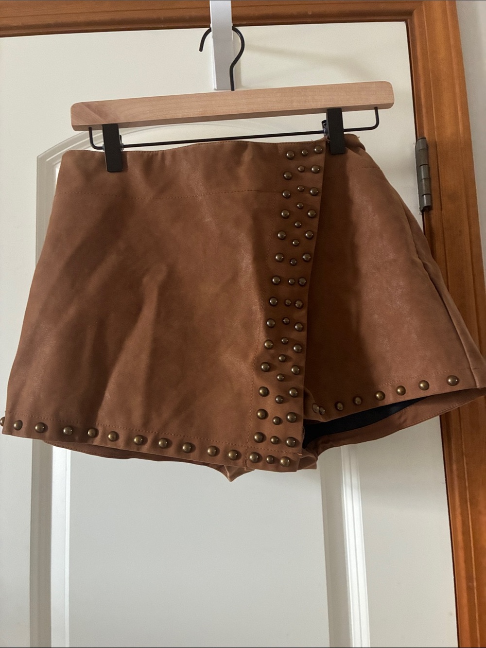 We The Free Brown Faux Leather Studded Skort